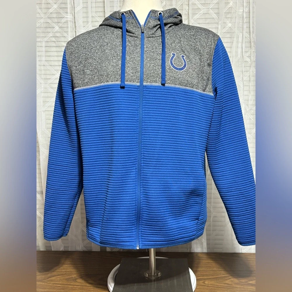 NFL TEAM Apparel Indianapolis Colts Blue and Gray Zip-Up Hoodie 27”L 23” p2p